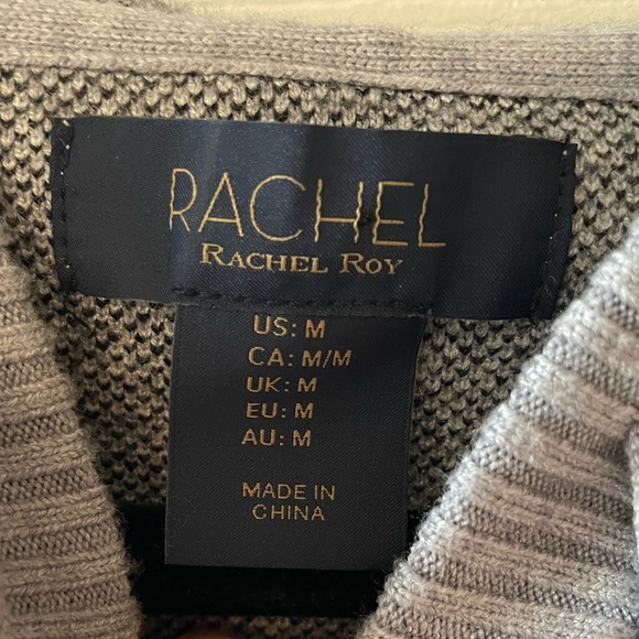 Rachel Roy Hoodie Knit Sweater Plaid Gray Soft Cozy Size Medium - Picture 5 of 5